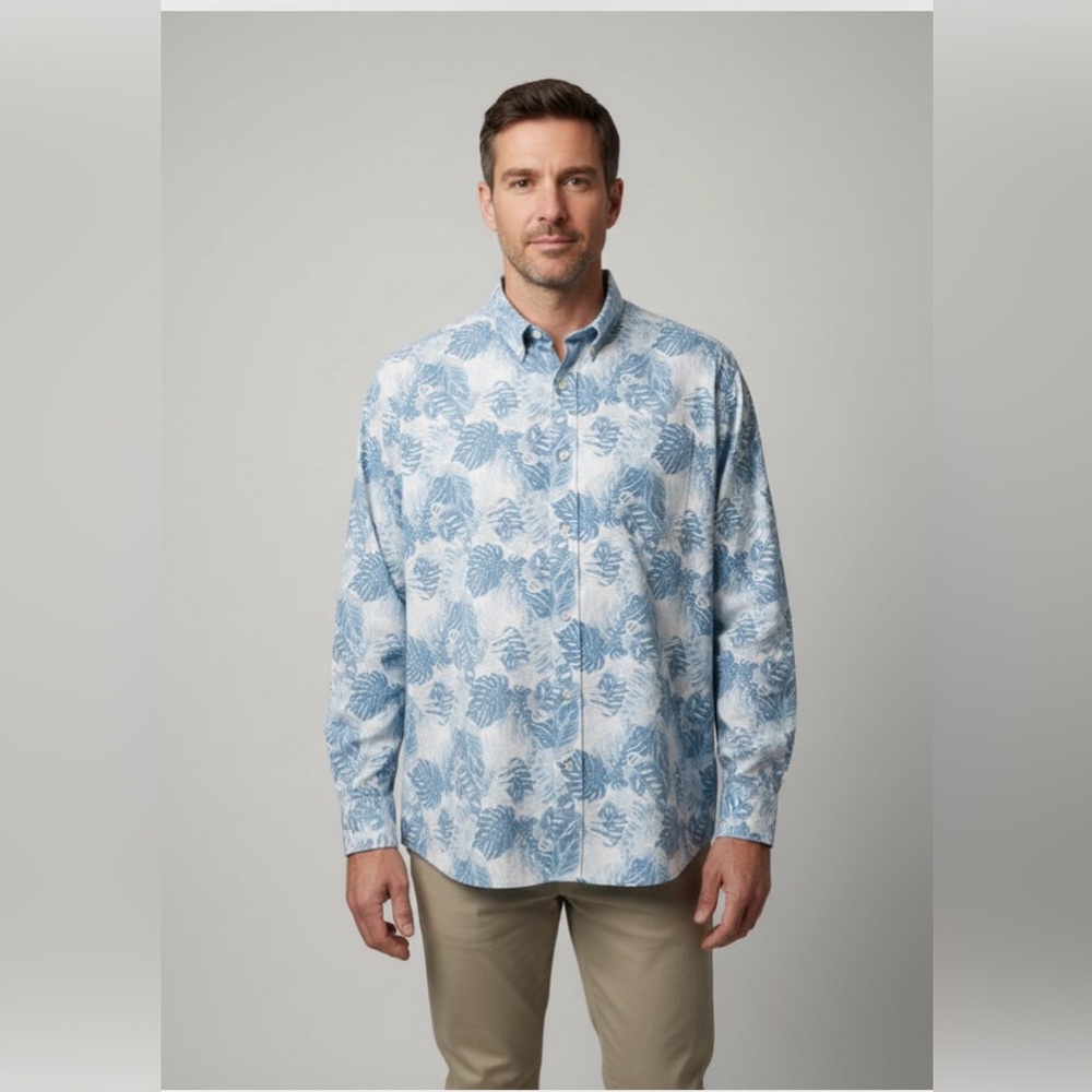 Tommy Bahama 2XL Blue Leaf Long Sleeve Button Front Shirt NWTW lightweight
